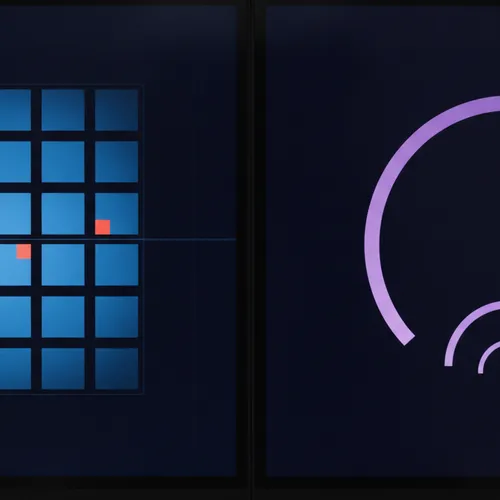 A dense internal evaluation grid next to a separate customer-facing ROI gauge, two different screens for two different audiences